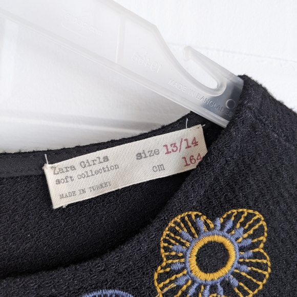 Zara Girls Black Floral Embroidered Dress Size 13-14 - Picture 4 of 9